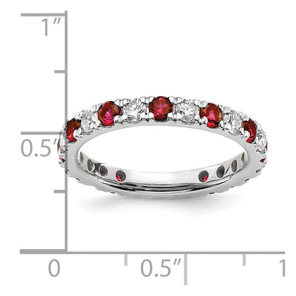 14k White Gold Lab Grown Diamond and Created Ruby Eternity Band Ring
