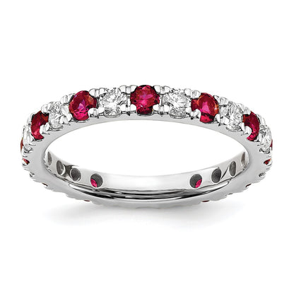 14k White Gold Lab Grown Diamond and Created Ruby Eternity Band Ring