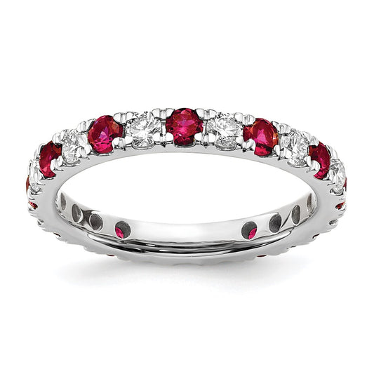 14k White Gold Lab Grown Diamond and Created Ruby Eternity Band Ring