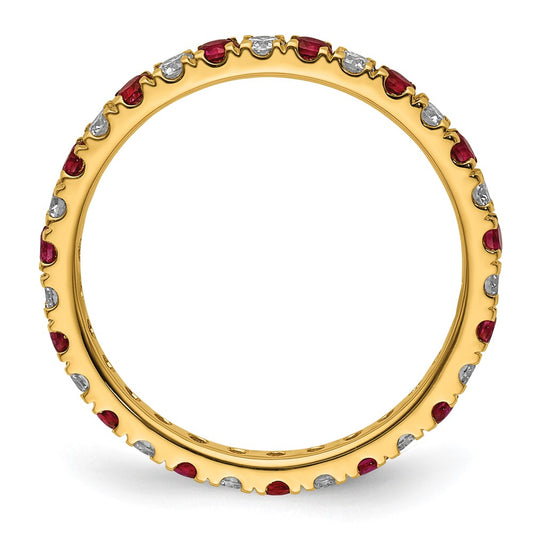 14k Yellow Gold Lab Grown Diamond and Created Ruby Eternity Band Ring