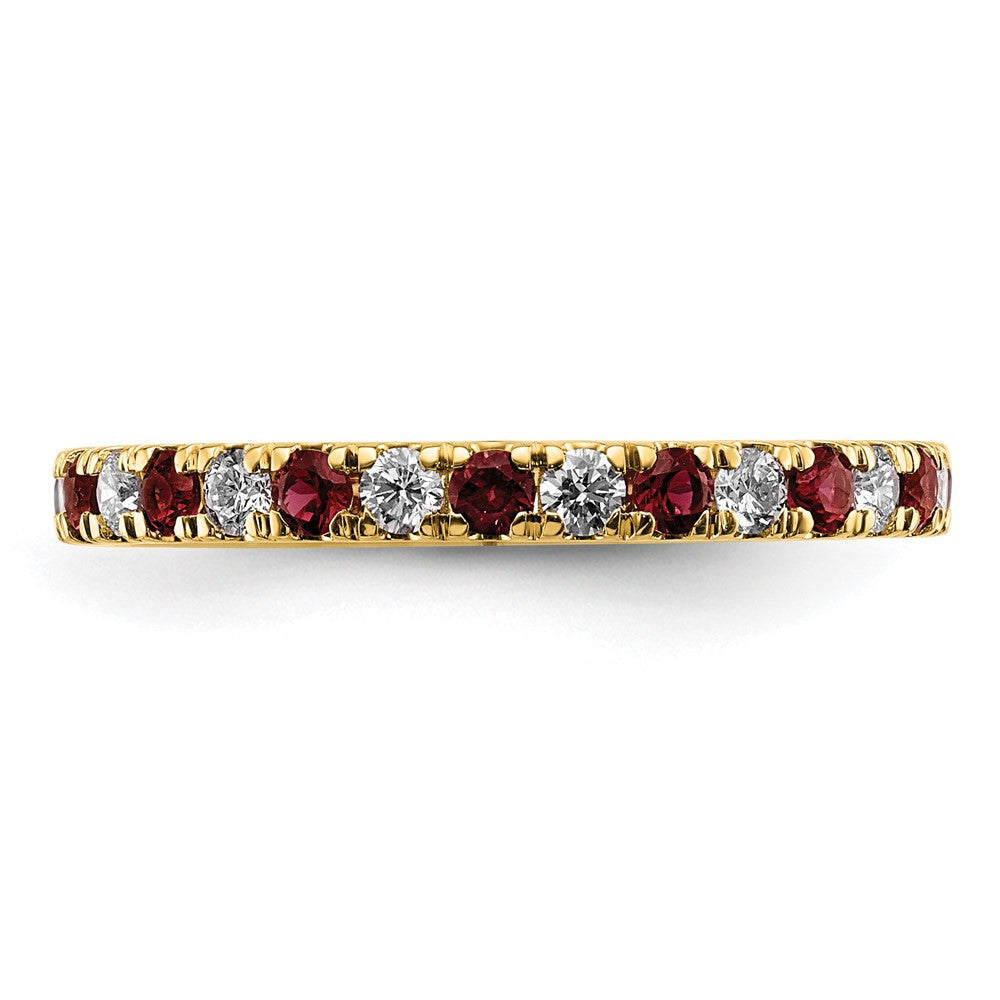14k Yellow Gold Lab Grown Diamond and Created Ruby Eternity Band Ring
