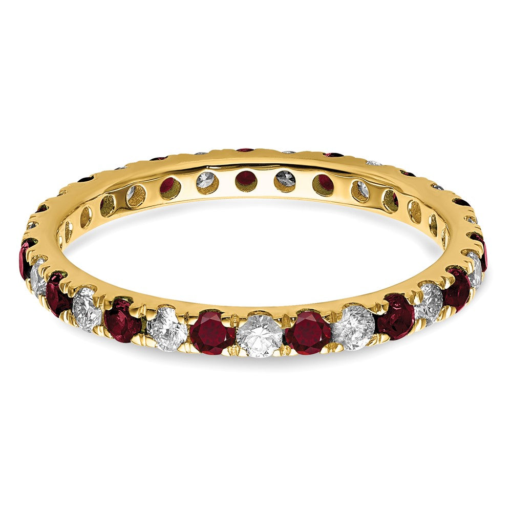 14k Yellow Gold Lab Grown Diamond and Created Ruby Eternity Band Ring