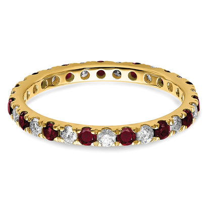 14k Yellow Gold Lab Grown Diamond and Created Ruby Eternity Band Ring