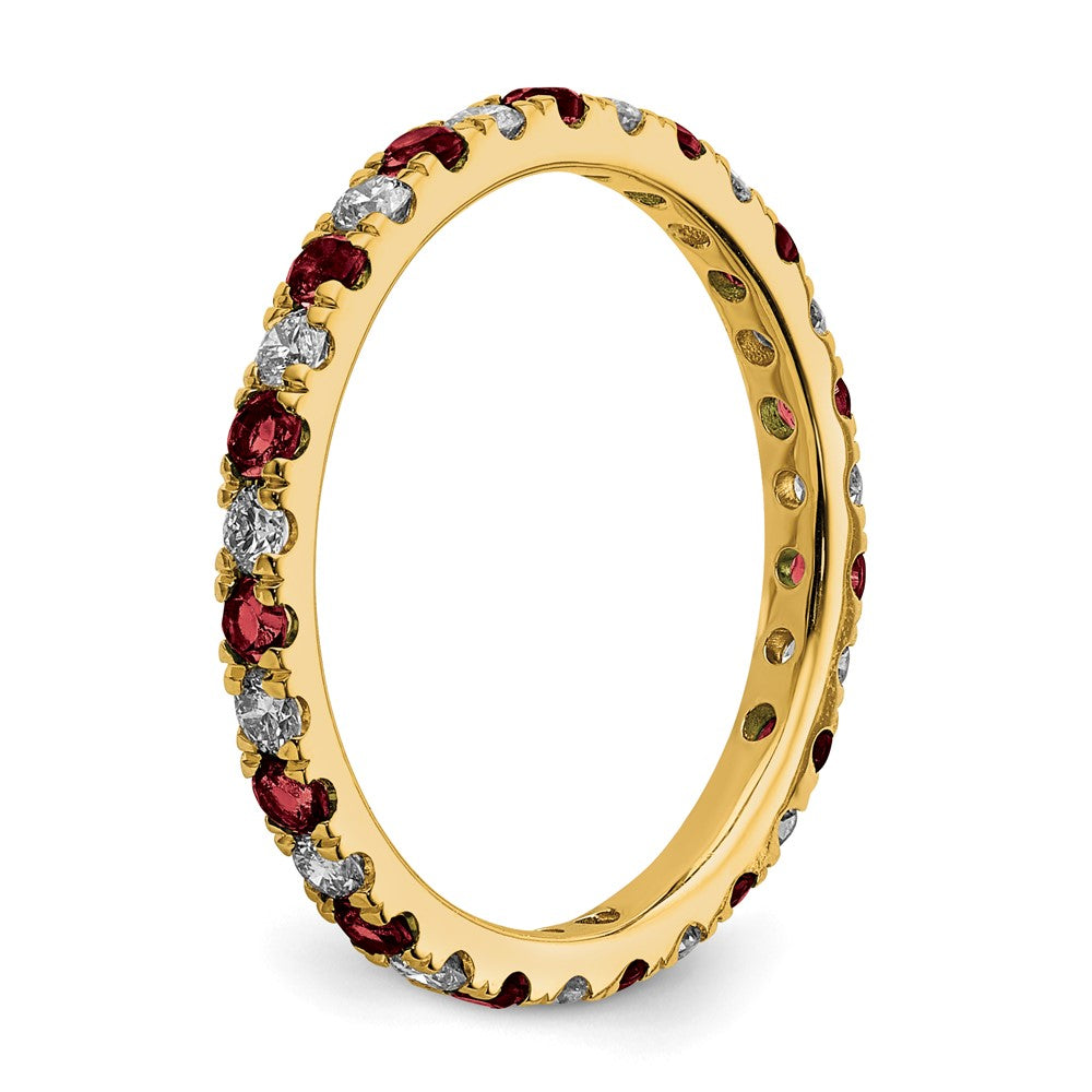 14k Yellow Gold Lab Grown Diamond and Created Ruby Eternity Band Ring