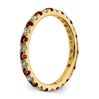 14k Yellow Gold Lab Grown Diamond and Created Ruby Eternity Band Ring