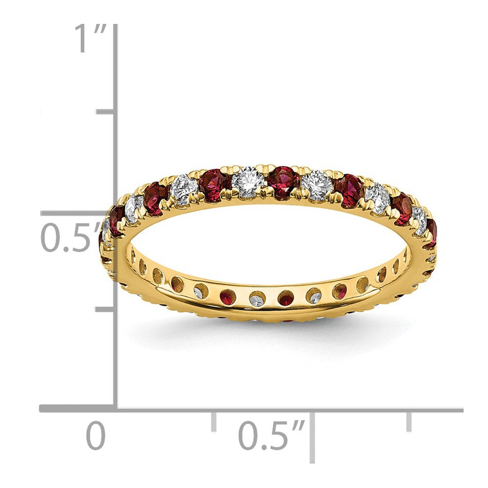14k Yellow Gold Lab Grown Diamond and Created Ruby Eternity Band Ring