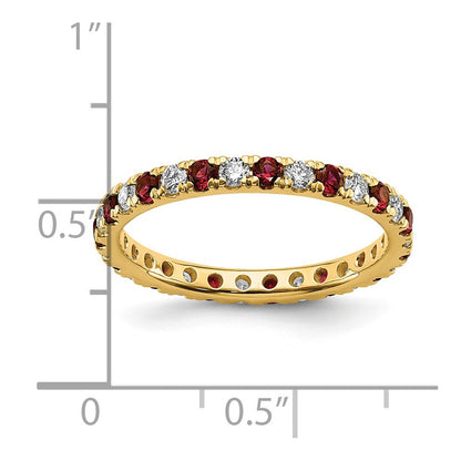 14k Yellow Gold Lab Grown Diamond and Created Ruby Eternity Band Ring