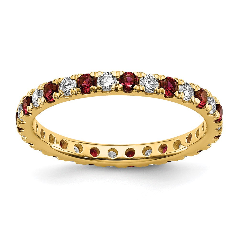 14k Yellow Gold Lab Grown Diamond and Created Ruby Eternity Band Ring