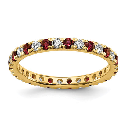 14k Yellow Gold Lab Grown Diamond and Created Ruby Eternity Band Ring