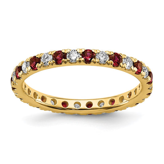 14k Yellow Gold Lab Grown Diamond and Created Ruby Eternity Band Ring