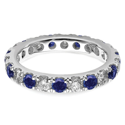14k White Gold Lab Grown Diamond and Created Blue Sapphire Eternity Band Ring