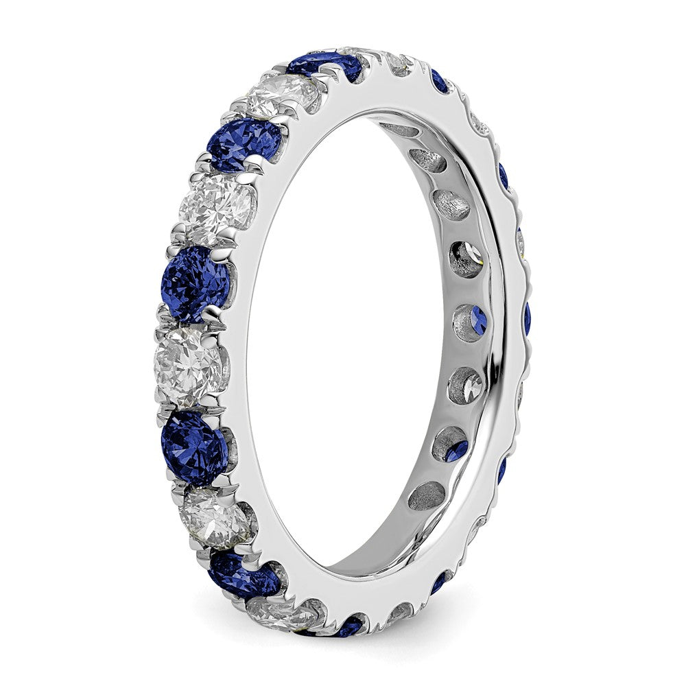 14k White Gold Lab Grown Diamond and Created Blue Sapphire Eternity Band Ring