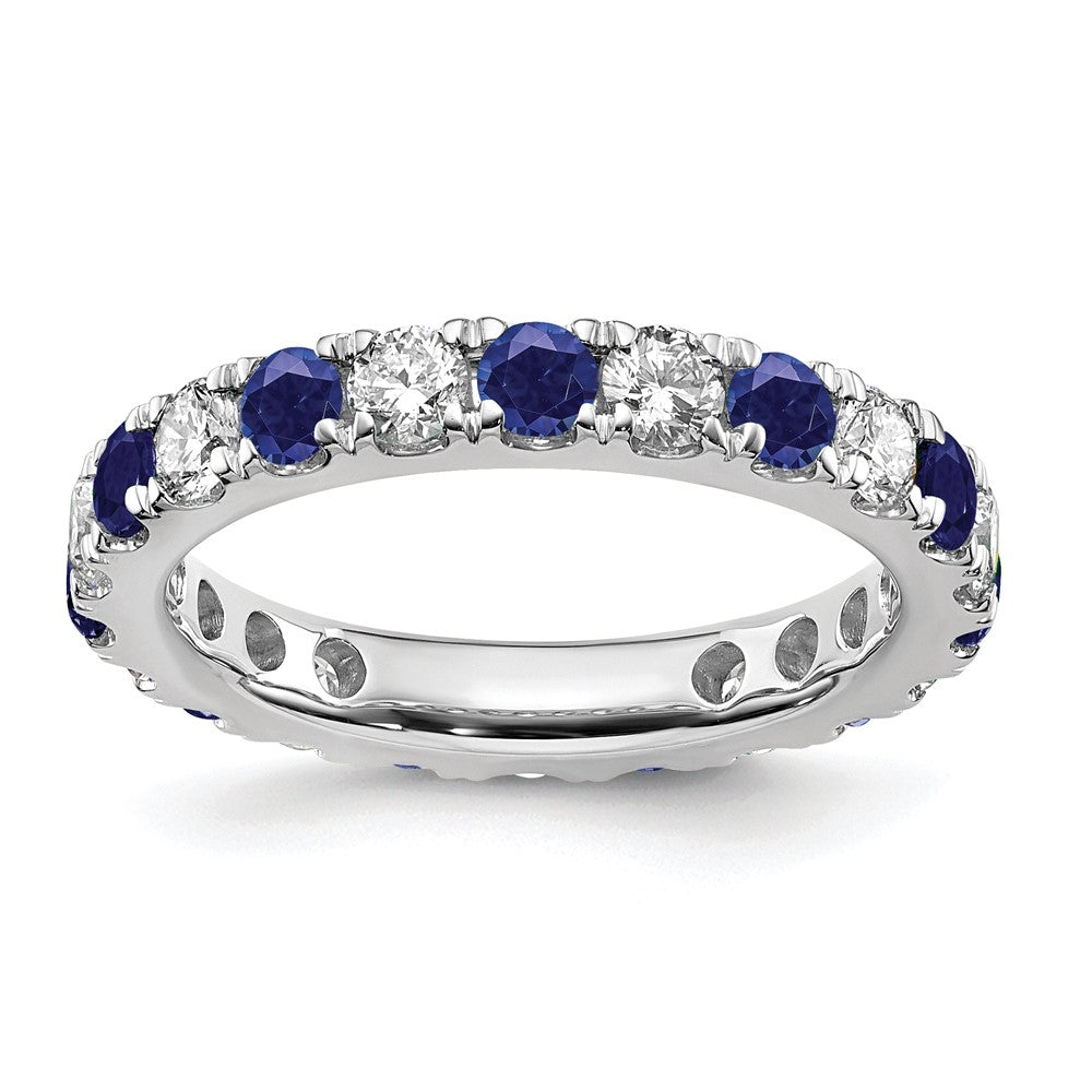 14k White Gold Lab Grown Diamond and Created Blue Sapphire Eternity Band Ring