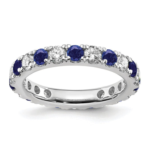 14k White Gold Lab Grown Diamond and Created Blue Sapphire Eternity Band Ring