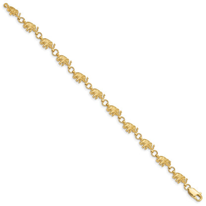 14k Yellow Gold Polished and Textured Elephant Bracelet