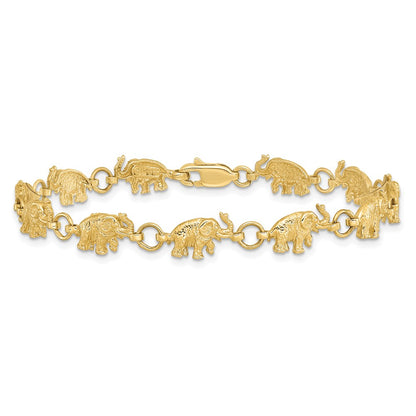 14k Yellow Gold Polished and Textured Elephant Bracelet