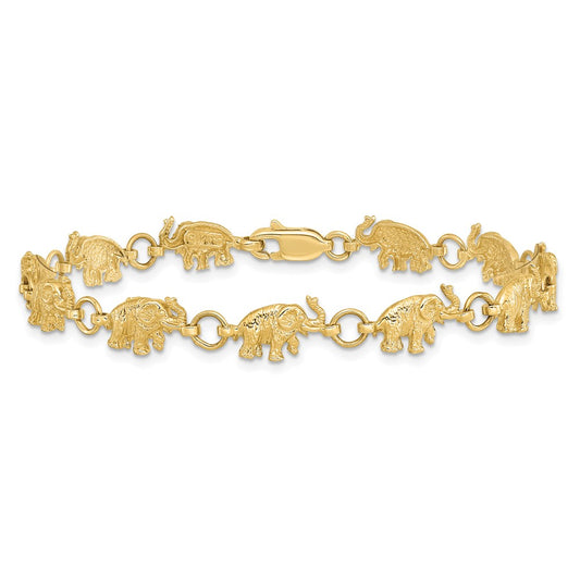 14k Yellow Gold Polished and Textured Elephant Bracelet