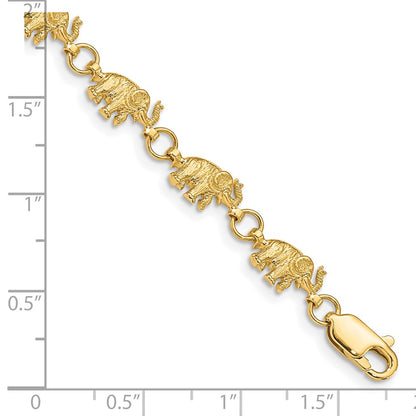 14k Yellow Gold Polished and Textured Elephant Bracelet