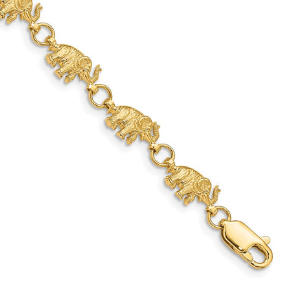 14k Yellow Gold Polished and Textured Elephant Bracelet