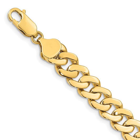 14k Yellow Gold 8.5mm Solid Hand-Polished Fancy Curb Link Bracelet 7"