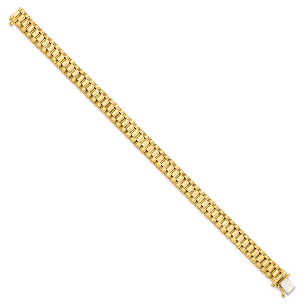 14k Yellow Gold Polished and Satin 8mm Mens Fancy Link Bracelet 8 inch
