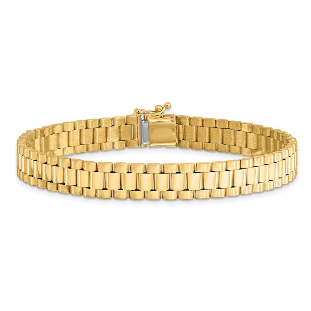 14k Yellow Gold Polished and Satin 8mm Mens Fancy Link Bracelet 8 inch