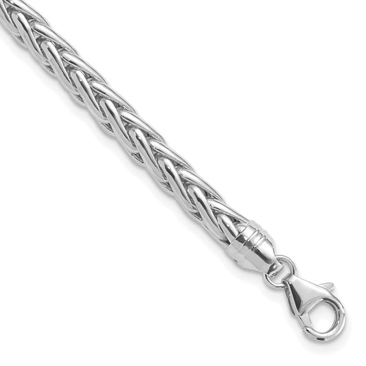 14k White Gold Polished 5mm Fancy Wheat Chain Bracelet 8.5 inch