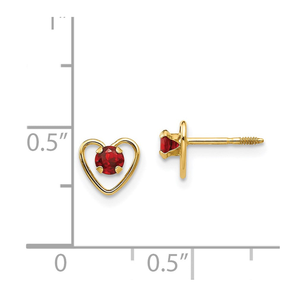 14k Yellow Gold 3mm Genuine Garnet Birthstone Heart Stud Earrings