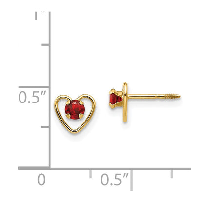 14k Yellow Gold 3mm Genuine Garnet Birthstone Heart Stud Earrings
