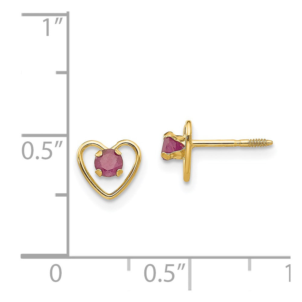 14k Yellow Gold 3mm Genuine Garnet Birthstone Heart Stud Earrings