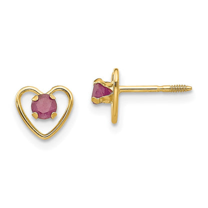 14k Yellow Gold 3mm Genuine Garnet Birthstone Heart Stud Earrings