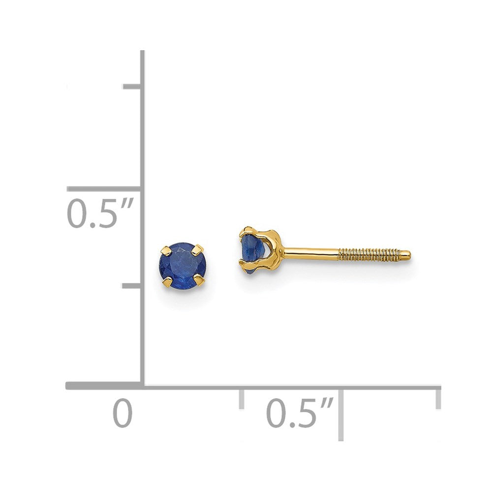 14k Yellow Gold 3mm Sapphire Birthstone Stud Earrings