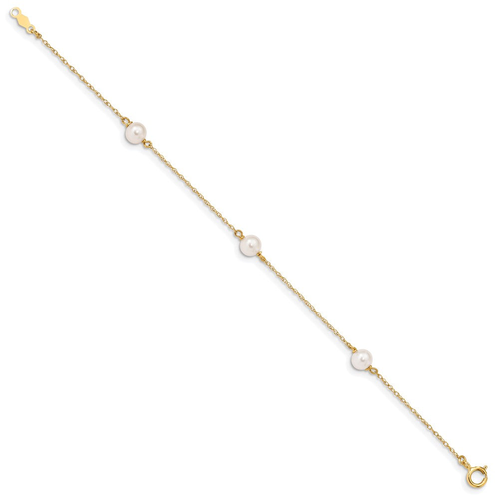 14k Yellow Gold White Round Akoya Saltwater Cultured Pearl 7 inch Bracelet
