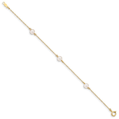 14k Yellow Gold White Round Akoya Saltwater Cultured Pearl 7 inch Bracelet