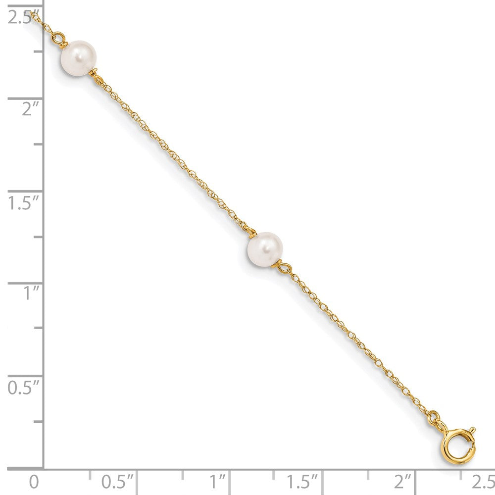 14k Yellow Gold White Round Akoya Saltwater Cultured Pearl 7 inch Bracelet