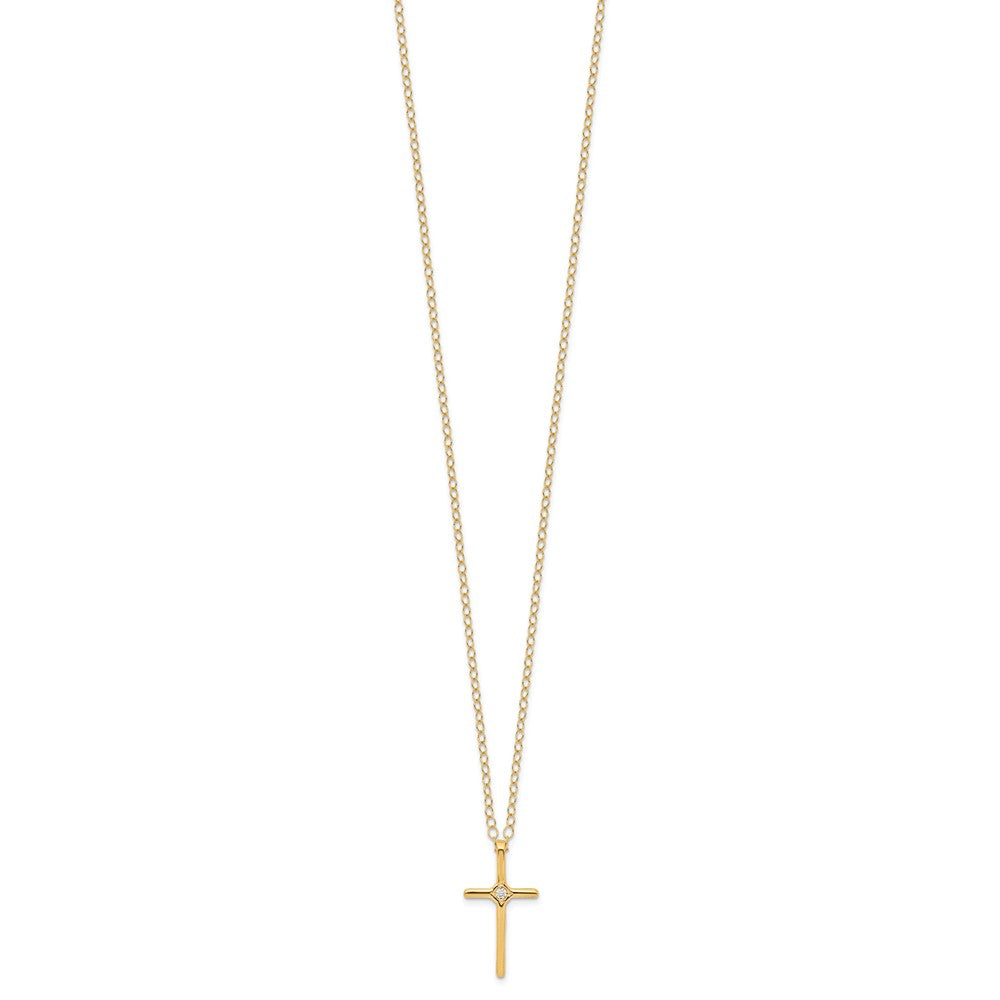 14k Yellow Gold .01ct Diamond Cross Necklace 15"