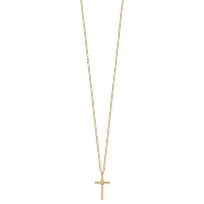 14k Yellow Gold .01ct Diamond Cross Necklace 15"