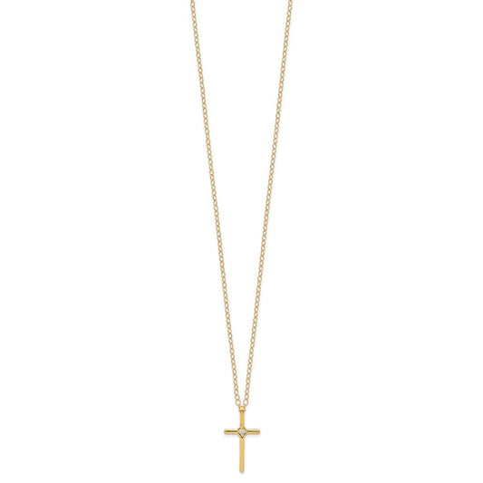 14k Yellow Gold .01ct Diamond Cross Necklace 15"