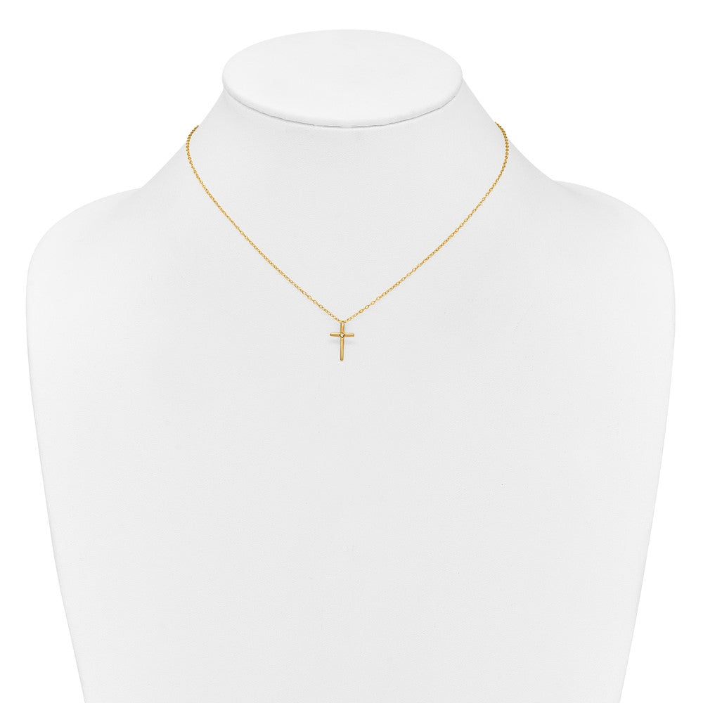 14k Yellow Gold .01ct Diamond Cross Necklace 15"