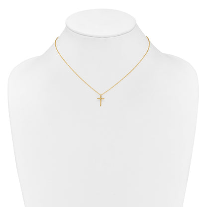 14k Yellow Gold .01ct Diamond Cross Necklace 15"