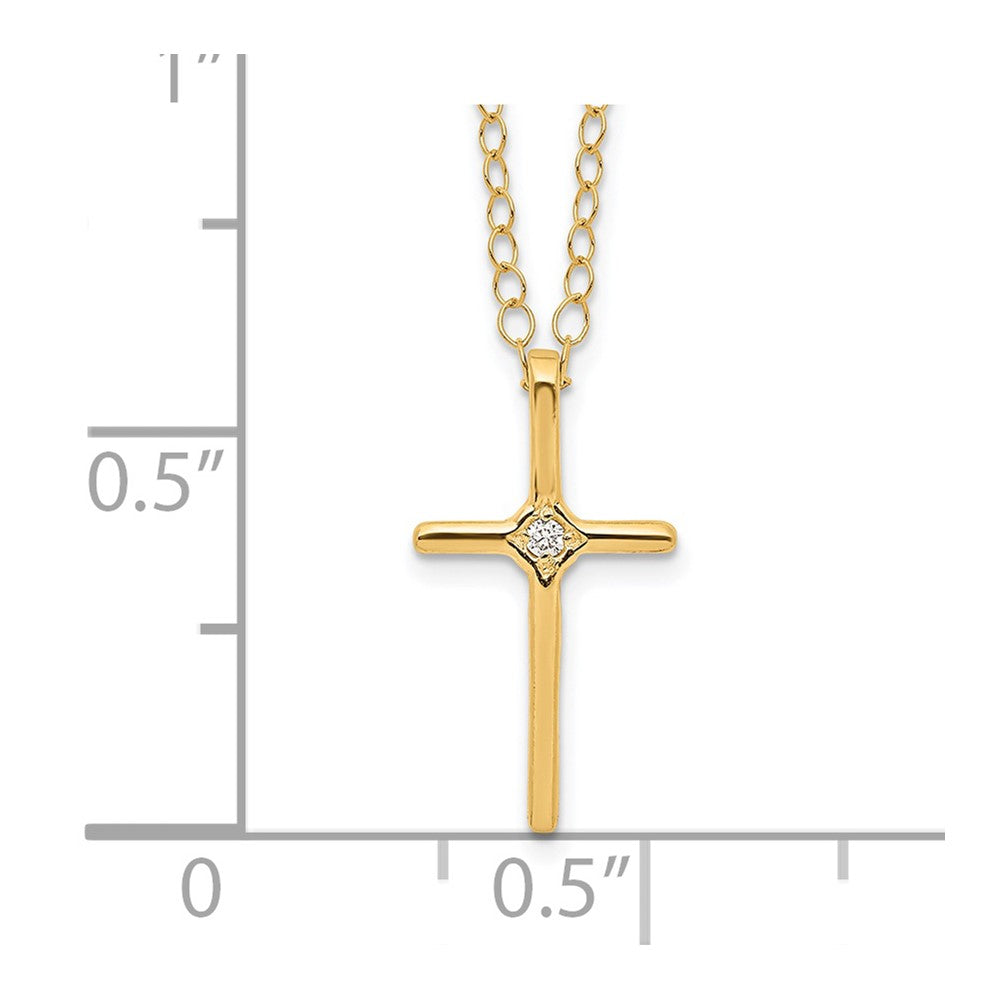 14k Yellow Gold .01ct Diamond Cross Necklace 15"