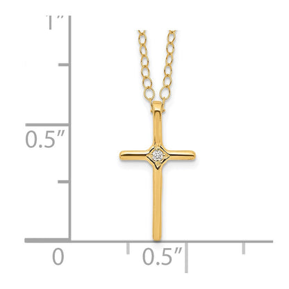 14k Yellow Gold .01ct Diamond Cross Necklace 15"