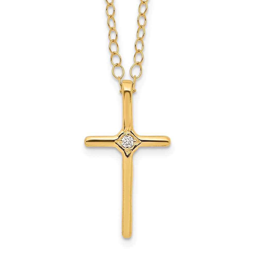 14k Yellow Gold .01ct Diamond Cross Necklace 15"