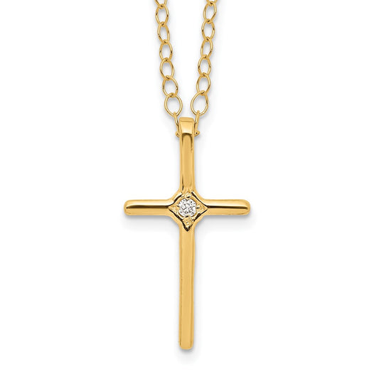 14k Yellow Gold .01ct Diamond Cross Necklace 15"