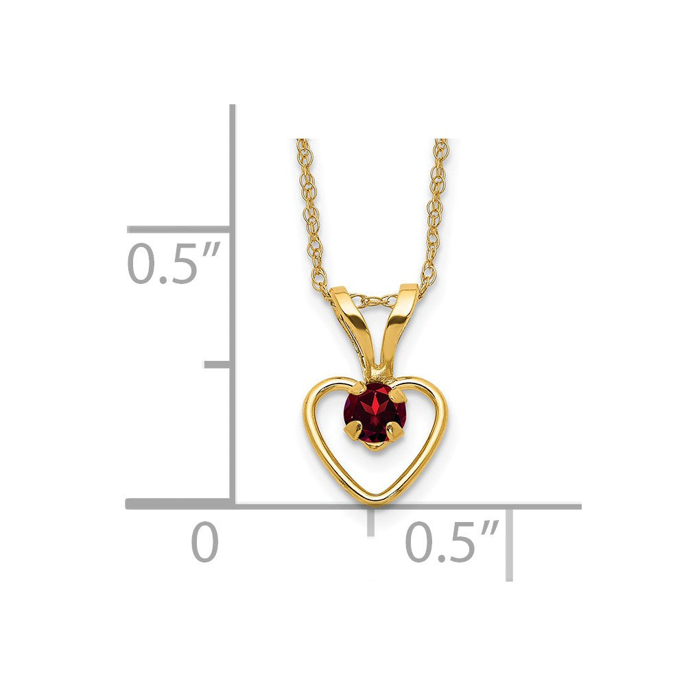 14k Yellow Gold 3mm Garnet Birthstone Heart Pendant Necklace 18"