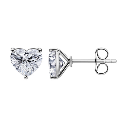 Heart Shape Solitaire Lab Grown Diamond Stud Earrings 14k White Gold VS Clarity, E-F Color with Post Butterfly