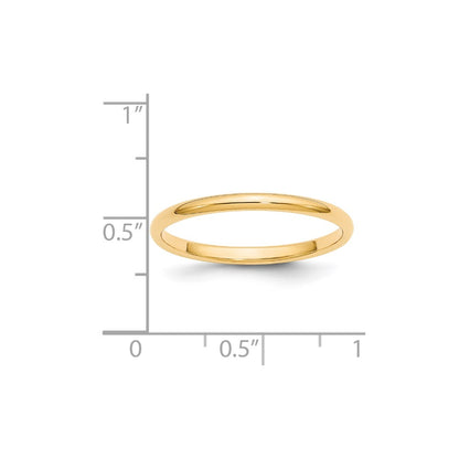 14k Yellow Gold 2mm Half Round Wedding Band Ring
