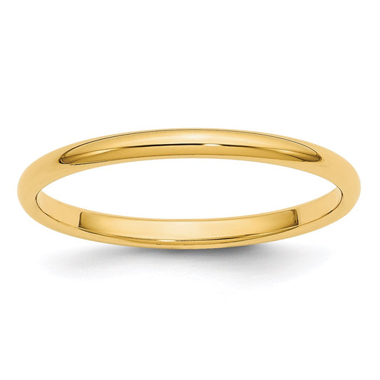 14k Yellow Gold 2mm Half Round Wedding Band Ring