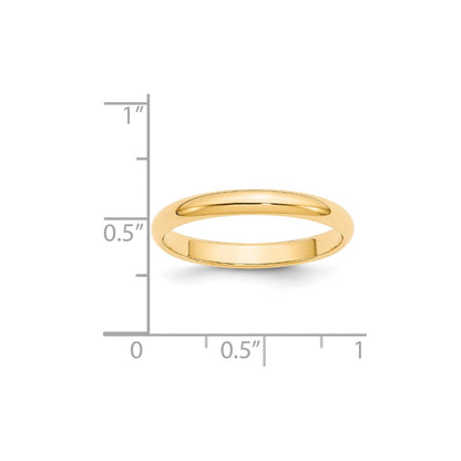 14k Yellow Gold 3mm Half-Round Wedding Band Ring