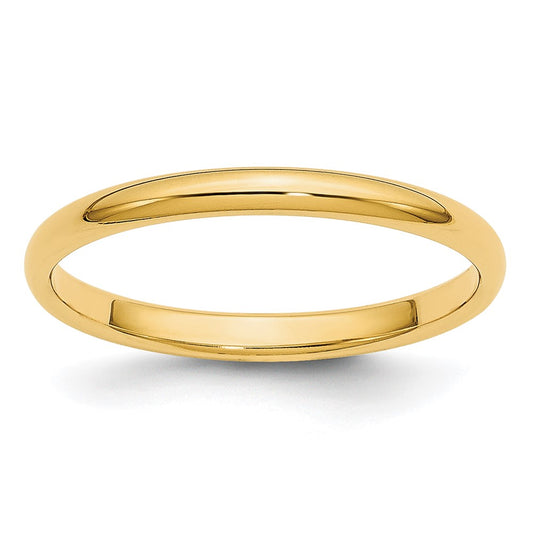 14k Yellow Gold 2mm Lightweight Half Round Wedding Band Ring